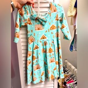 Gingerbread print dress with matching headband for toddler girl
